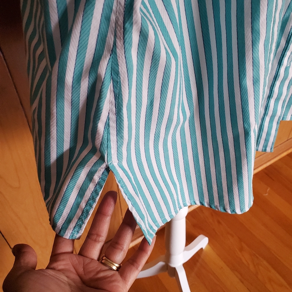 Foxcroft 100% Cotton Striped Button Down Shirt‎ Teal Green White Size XXL - Picture 4 of 15
